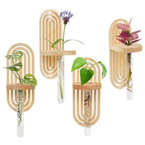 biubee plastic wall hanging planter tubes with wooden holders- 4 set separate wall mounted propagation plant station stable hanging test tube vase for indoor hydroponics plants home office decor