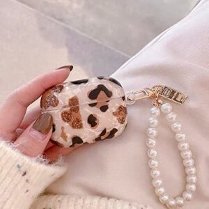 samtany airpods pro 2019 case cover with pearl keychain airpods accessories skin cover for women girl earbuds case protective cover for apple airpods pro charging case (leopard)