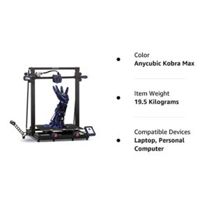 Anycubic Kobra Max 3D Printer, Large 3D Printer with Auto Leveling Pre-Installed, Stronger Construction and Higher Precision, Filament Run-Out Detection Easy to Use, Big Size 17.7" x 15.7" x 15.7"