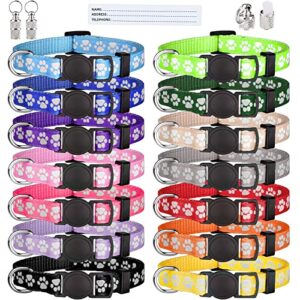 14 pcs puppy collars for litter puppy id collars glow in the dark whelping supplies soft nylon breakaway coloured collars with 2 id tags(s)