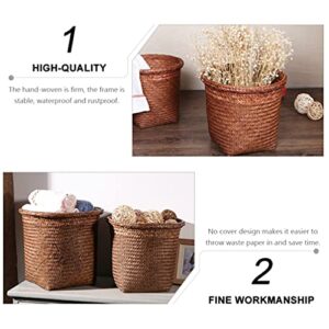 Kisangel Storage Container 1Pc Stainless Steel Trash can Straw Woven Wastebasket Vintage Waste Can Office Waste Basket Storage Kitchen Trash can Basket Bathroom Trash cans with lids Waste Paper Bin