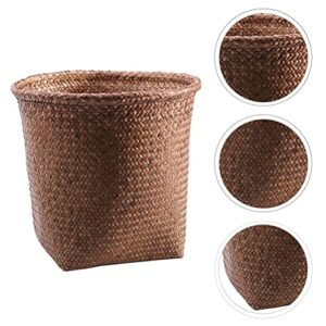 Kisangel Office Trash Container 1Pc Straw Woven Wastebasket Vintage Waste Can Office Waste Basket Storage Basket Office Garbage Cans