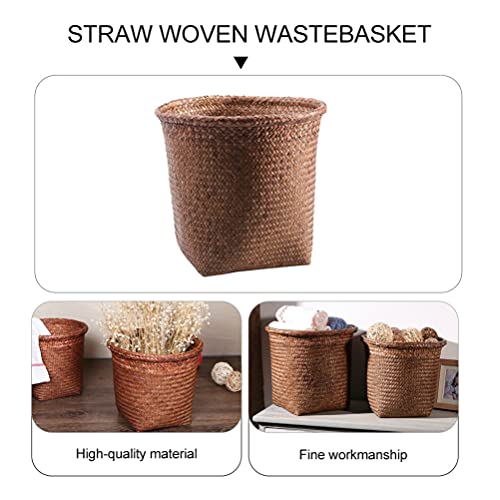 Kisangel Office Trash Container 1Pc Straw Woven Wastebasket Vintage Waste Can Office Waste Basket Storage Basket Office Garbage Cans