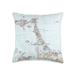 massachusetts south shore beaches hull and nantasket beach ma map throw pillow, 16x16, multicolor
