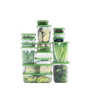 PRUTA Food Container Boxes with Lid Set of 17 Clear/Green Microwave Freezer Dishwasher Safe