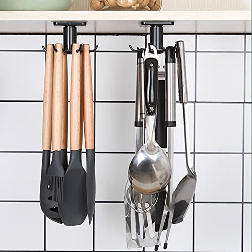 BAIEUEJO 2Pcs 360 °Rotation Utility Hooks, Under Cabinet Kitchen Hooks for Utensils,Nail Free Adhesive Kitchen Utensils Hanging Hooks for Kitchen Utensils/Tools/Towel/Knife(Black)