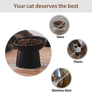 KITCHENLESTAR Small Ceramic Raised Cat Bowls, Tilted Elevated Food or Water Bowls, Stress Free, Backflow Prevention, Dishwasher and Microwave Safe, Lead & Cadmium Free(Black)