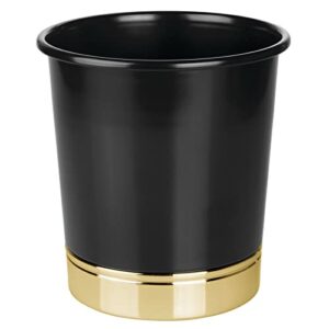 mDesign Small Round Metal Bathroom Wastebasket - Decorative Trash Can and Garbage Basket - Powder Room and Bathroom Trash Bin - Small Trash Can for Bathroom - Hyde Collection - Black/Soft Brass