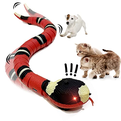 Pet2U 1PC Snake Cat Toy for Cats, Smart Sensing Snake Rechargeable, Automatically Sense Obstacles and Escape, Realistic S-Shaped Moving Electro-Sensing Cat Snake Toy, Interactive Toys for Cats