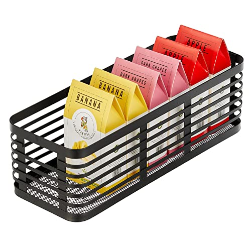 mDesign Modern Decor Flat Steel Wire Organizer Bin Basket - Storage for Kitchen Pantry, Bathroom, Laundry, Organizing Holder for Food, Coffee, Fruit, Blankets, Toys - Carson Collection - Matte Black