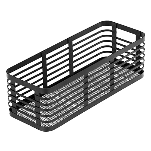 mDesign Modern Decor Flat Steel Wire Organizer Bin Basket - Storage for Kitchen Pantry, Bathroom, Laundry, Organizing Holder for Food, Coffee, Fruit, Blankets, Toys - Carson Collection - Matte Black