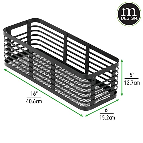 mDesign Modern Decor Flat Steel Wire Organizer Bin Basket - Storage for Kitchen Pantry, Bathroom, Laundry, Organizing Holder for Food, Coffee, Fruit, Blankets, Toys - Carson Collection - Matte Black