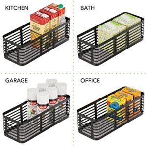 mDesign Modern Decor Flat Steel Wire Organizer Bin Basket - Storage for Kitchen Pantry, Bathroom, Laundry, Organizing Holder for Food, Coffee, Fruit, Blankets, Toys - Carson Collection - Matte Black