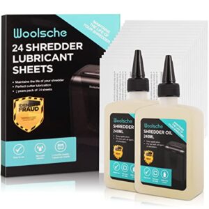 woolsche shredder oil :pack of 2 paper shredder oil 240ml and 24 pcs shredder lubricant sheets,shredder bags,high viscosity, special formula lubricating shredder oil for commercial paper shredder