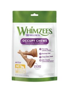 whimzees by wellness occupy antler natural dental chews for dogs, long lasting treats, grain-free, freshens breath, medium breed, 12 count