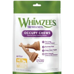 WHIMZEES by Wellness Occupy Antler Natural Dental Chews for Dogs, Long Lasting Treats, Grain-Free, Freshens Breath, Medium Breed, 12 count