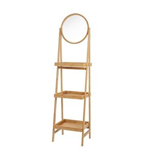 proman products vega 3-tier bamboo shelf rack with mirror st17163, 17" w x 14" d x 64" h, natural