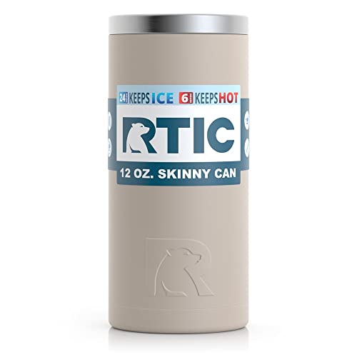 RTIC Skinny Can Cooler Slim, Insulated, Beer, Beverage, Soda Can Cooler with Lid, Stainless Steel Metal, Double Wall Insulation Coozie for Cans, Sweat Proof, Fits all 12oz Slim Cans, Beach