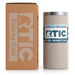 RTIC Skinny Can Cooler Slim, Insulated, Beer, Beverage, Soda Can Cooler with Lid, Stainless Steel Metal, Double Wall Insulation Coozie for Cans, Sweat Proof, Fits all 12oz Slim Cans, Beach