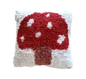 boho disco mushroom pillow - tufted cotton pillow for mushroom decor, mushroom plush pillow for fun pillow - mushroom throw pillow, mushroom decor for bedroom, cool throw pillow 10x10 inches