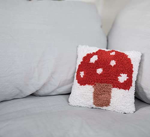 Boho Disco Mushroom Pillow - Tufted Cotton Pillow for Mushroom Decor, Mushroom Plush Pillow for Fun Pillow - Mushroom Throw Pillow, Mushroom Decor for Bedroom, Cool Throw Pillow 10x10 inches