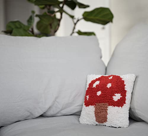 Boho Disco Mushroom Pillow - Tufted Cotton Pillow for Mushroom Decor, Mushroom Plush Pillow for Fun Pillow - Mushroom Throw Pillow, Mushroom Decor for Bedroom, Cool Throw Pillow 10x10 inches