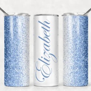 Personalized Insulated 20oz Tumbler | Stainless Steel Insulated Cup | Travel Cup | Double Wall Coffee Cup for Hot and Cold Drinks | Sky Blue Glitter Effect with Name