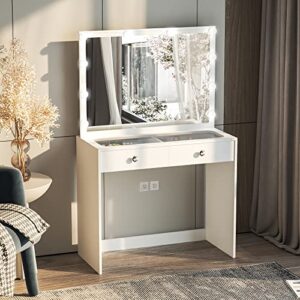 boahaus suri modern vanity table, white finish, light bulbs, for bedroom