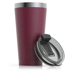 rtic pint 16 oz insulated tumbler stainless steel metal coffee, frozen cocktail, drink, tea travel cup with lid, spill proof, hot and cold, portable thermal mug for car, camping, maroon