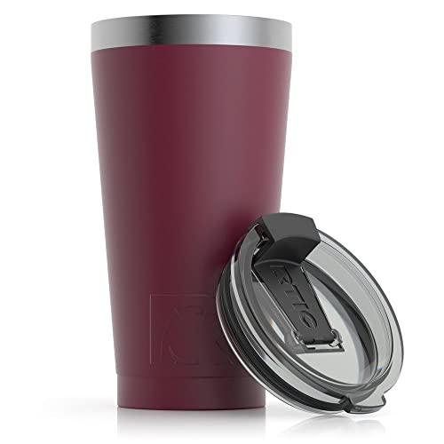 RTIC Pint 16 oz Insulated Tumbler Stainless Steel Metal Coffee, Frozen Cocktail, Drink, Tea Travel Cup with Lid, Spill Proof, Hot and Cold, Portable Thermal Mug for Car, Camping, Maroon