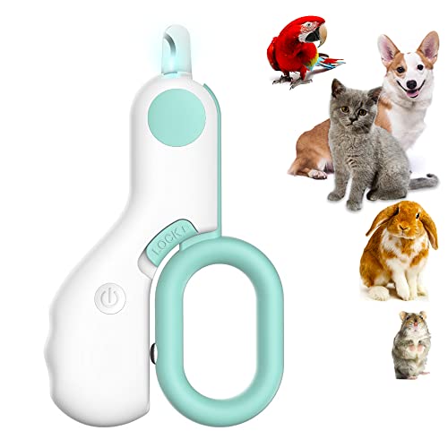 Nail Clipper for Cats Dogs, Cat Nail Clipper Dog Nail Clipper Nail Trimmer Tool with Light to Avoid Nail Hurtings, Perfect for Small Animals Such as Cats, Dog, Bird, Rabbits (Green)