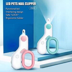 Nail Clipper for Cats Dogs, Cat Nail Clipper Dog Nail Clipper Nail Trimmer Tool with Light to Avoid Nail Hurtings, Perfect for Small Animals Such as Cats, Dog, Bird, Rabbits (Green)