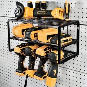 becarsir garage organizer wall mount, power tool organizer heavy duty drill holder wall mount floating tool rack 3 layers organization perfect for garage & home, workshop and shed