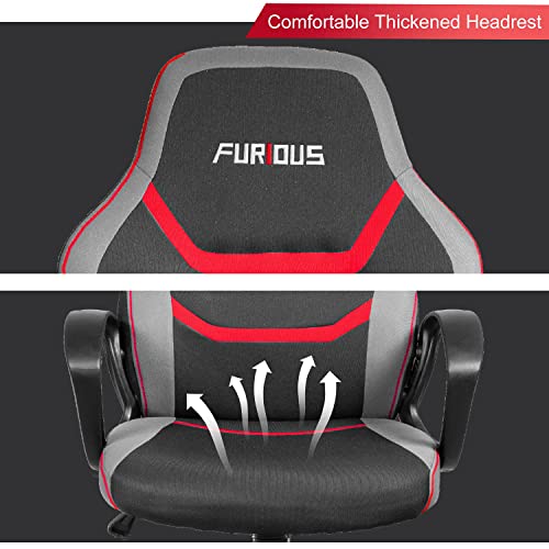 Toszn Office Chairs, Gaming Chair Swivel Ergonomic Computer Desk Chair with Mesh Padded Seat Adjustable Video Gamer Chairs for Teens, Back Support and Nylon Armrest Red