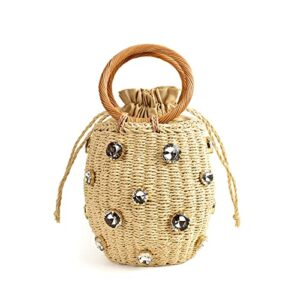 zhyling small drawstring straw tote hand braided bucket bag summer beach wrist wallet organizer (color : beige)