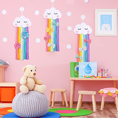 Whaline Rainbow Hair Bow Holder Hanging Hair Clip Organizer Hairpins Hanger Wood Cloud Rainbow Tassel Hair Accessories Storage Wall Hanger for Girl Women Room Decoration