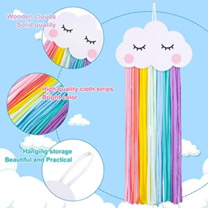 Whaline Rainbow Hair Bow Holder Hanging Hair Clip Organizer Hairpins Hanger Wood Cloud Rainbow Tassel Hair Accessories Storage Wall Hanger for Girl Women Room Decoration