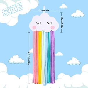 Whaline Rainbow Hair Bow Holder Hanging Hair Clip Organizer Hairpins Hanger Wood Cloud Rainbow Tassel Hair Accessories Storage Wall Hanger for Girl Women Room Decoration