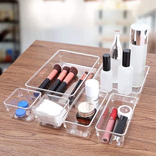 Maxrich 10 Pcs Clear Plastic Drawer Organizer Set,Bathroom Drawer Organizers,Desk Drawer Organizer Set for Makeup, Jewelries, Kitchen Utensils and Office