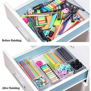 Maxrich 10 Pcs Clear Plastic Drawer Organizer Set,Bathroom Drawer Organizers,Desk Drawer Organizer Set for Makeup, Jewelries, Kitchen Utensils and Office