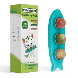 petslucent 3in1 cat catnip & silverine balls wall toys for indoor cats (blue)