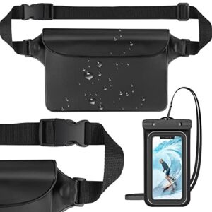 vego [2 pack] waterproof pouch with adjustable waist strap, universal floating waterproof phone pouch for iphone 13 12 11 pro xr xs 8 7 galaxy s22 s21 s10 note 10 up to 7" - black+black