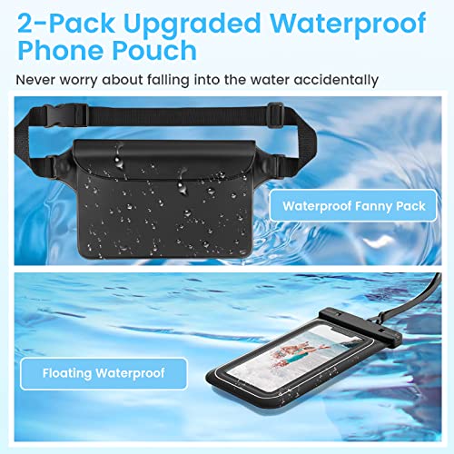 VEGO [2 Pack] Waterproof Pouch with Adjustable Waist Strap, Universal Floating Waterproof Phone Pouch for iPhone 13 12 11 Pro XR Xs 8 7 Galaxy S22 S21 S10 Note 10 up to 7" - Black+Black