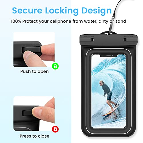 VEGO [2 Pack] Waterproof Pouch with Adjustable Waist Strap, Universal Floating Waterproof Phone Pouch for iPhone 13 12 11 Pro XR Xs 8 7 Galaxy S22 S21 S10 Note 10 up to 7" - Black+Black