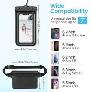 VEGO [2 Pack] Waterproof Pouch with Adjustable Waist Strap, Universal Floating Waterproof Phone Pouch for iPhone 13 12 11 Pro XR Xs 8 7 Galaxy S22 S21 S10 Note 10 up to 7" - Black+Black