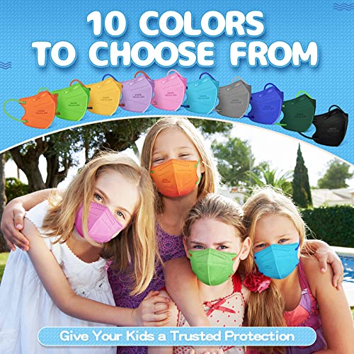 FENFEN Kids KN95 Face Mask Disposable - Children KN95 Masks Small Size 5 Layer Protection Breathable Dust with Elastic Earloops Girls Boys 10 Colors 50 Pack Individually Wrapped Mascarillas