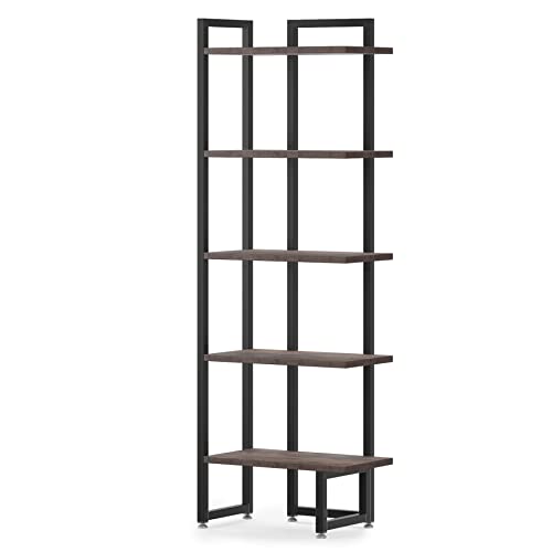 Tribesigns Corner Shelf, 5 Tier Wide Industrial Wood Wall Corner Bookshelves, Corner Storage Rack Shelves Display Plant Flower Stand Ladder Bookcase for Home Office Kitchen Bedroom