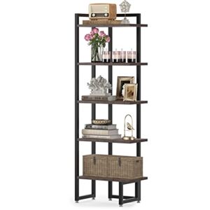 Tribesigns Corner Shelf, 5 Tier Wide Industrial Wood Wall Corner Bookshelves, Corner Storage Rack Shelves Display Plant Flower Stand Ladder Bookcase for Home Office Kitchen Bedroom