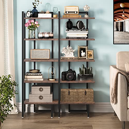 Tribesigns Corner Shelf, 5 Tier Wide Industrial Wood Wall Corner Bookshelves, Corner Storage Rack Shelves Display Plant Flower Stand Ladder Bookcase for Home Office Kitchen Bedroom