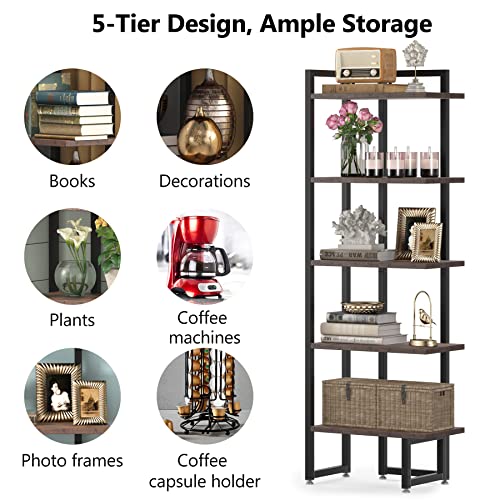 Tribesigns Corner Shelf, 5 Tier Wide Industrial Wood Wall Corner Bookshelves, Corner Storage Rack Shelves Display Plant Flower Stand Ladder Bookcase for Home Office Kitchen Bedroom